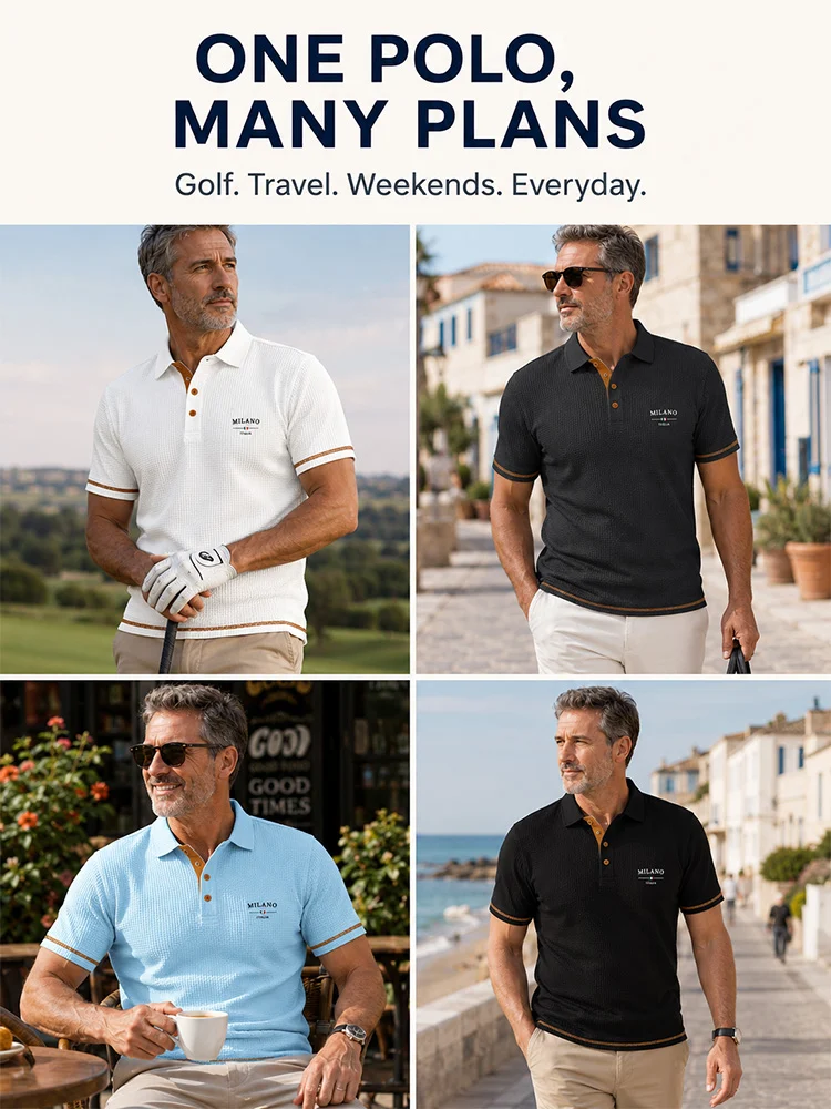 Men's Geometric Textured Polo Shirt – Quick-Dry, Breathable, Slim Fit, Letter Pattern for Summer Sports & Casual---Buy 2 Get 20% Off & Free Shipping!