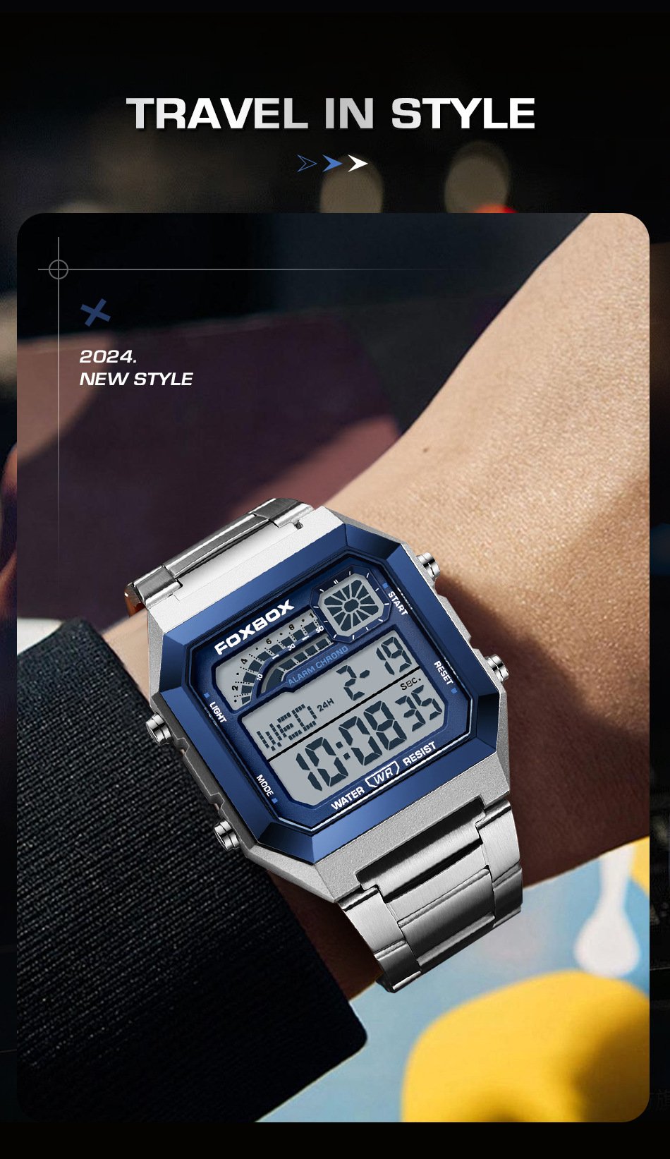 Square waterproof electronic watch for men and women