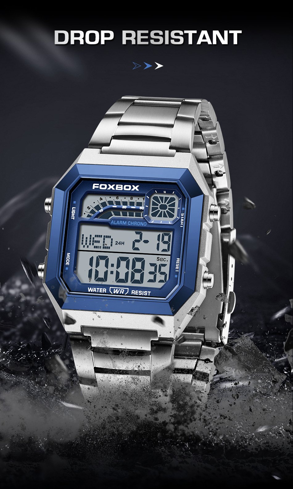 Square waterproof electronic watch for men and women