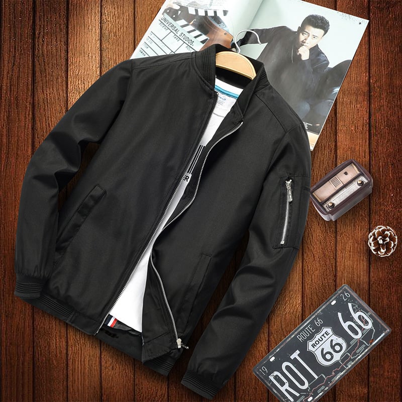 Men's Stylish Black Bomber Jacket|Comfortable Trendy Baseball Jersey Coat