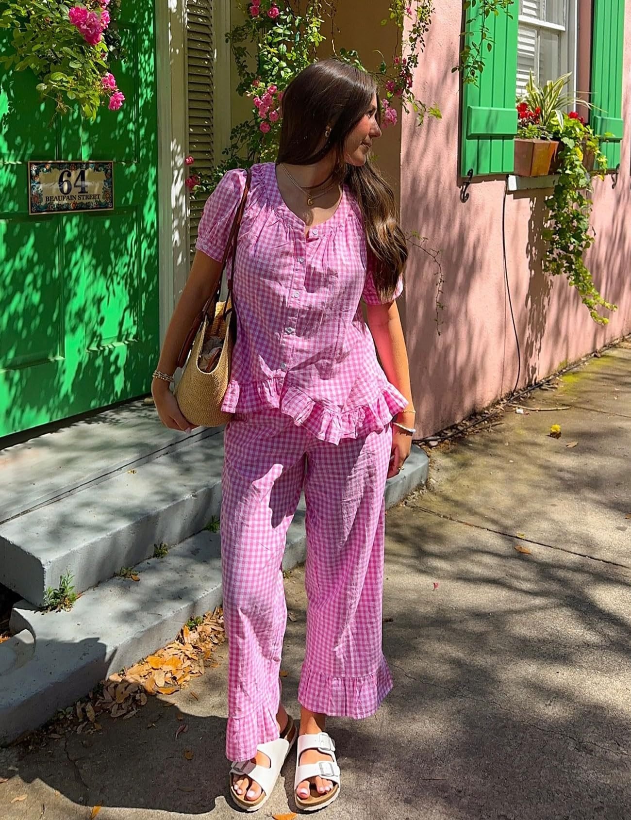 🎀 THE GINGHAM LOUNGE SET: Y2K VIBES, RUFFLED EDGES, BELL BOTTOM DRAMA 🎀