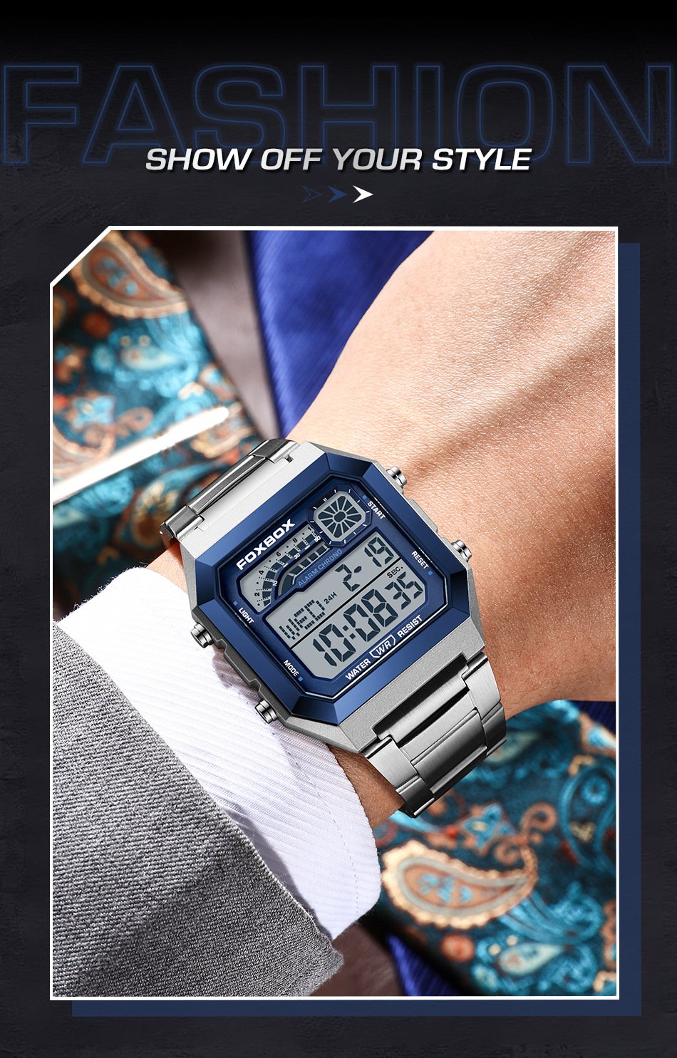 Square waterproof electronic watch for men and women