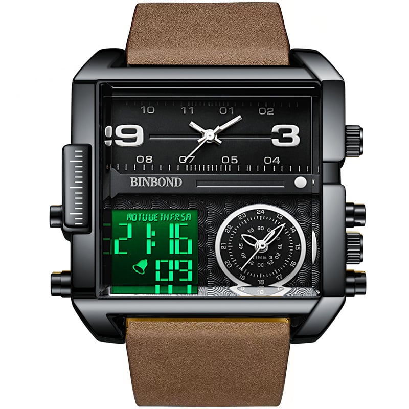 Men's Square Large-Dial Triple-Hand Quartz Watch