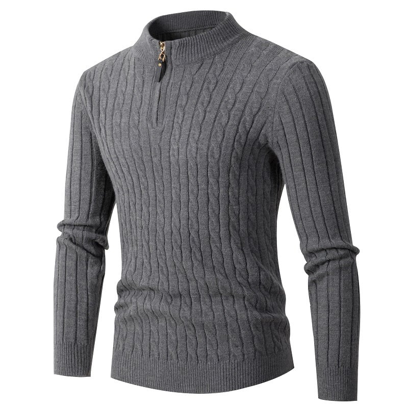 Men’s Half-Zip Knitted Sweater – Warm Cable Knit Pullover for Autumn & Winter 🍂❄️