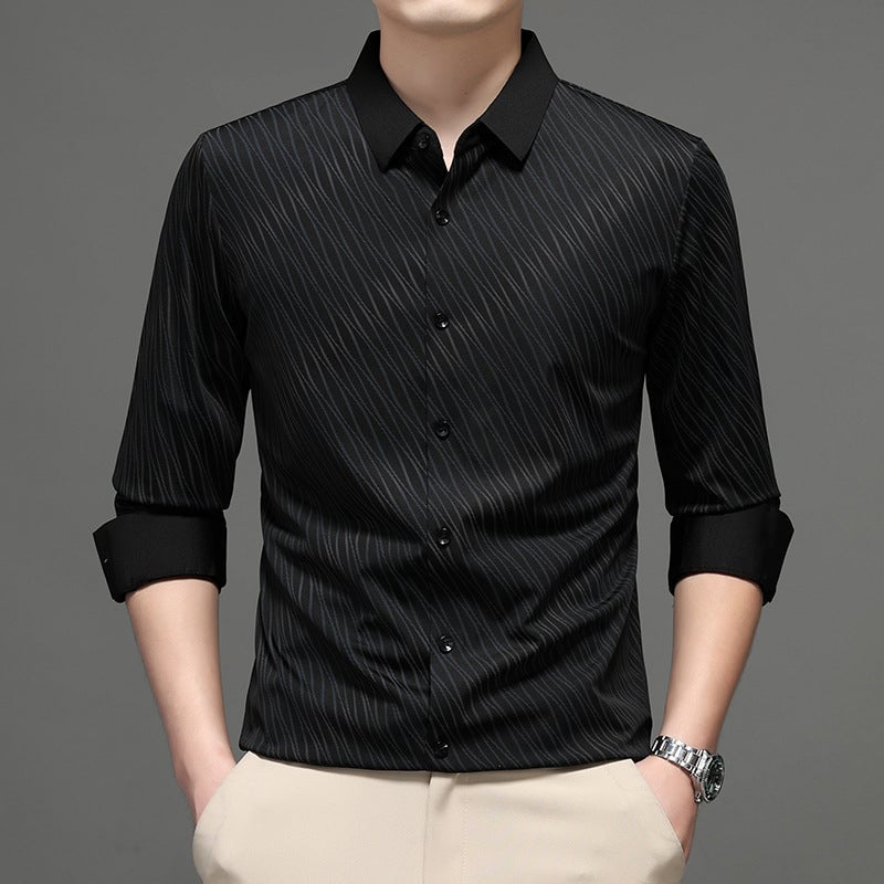 Men's Classic Relaxed Long-Sleeve Shirt - Versatile Solid Color Button-Down for Work & Leisure