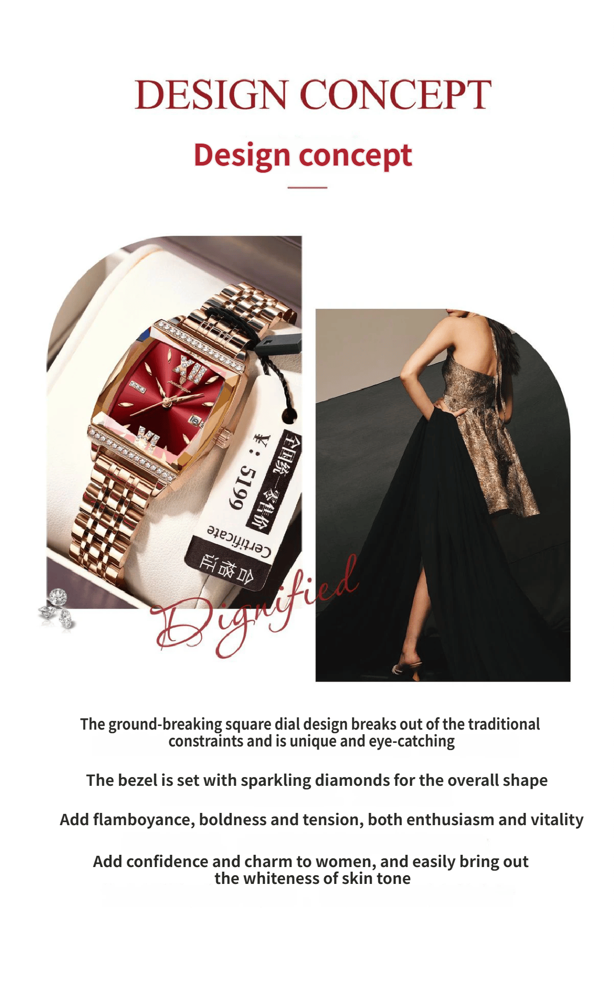 Diamond-set square ladies' water-resistant watch