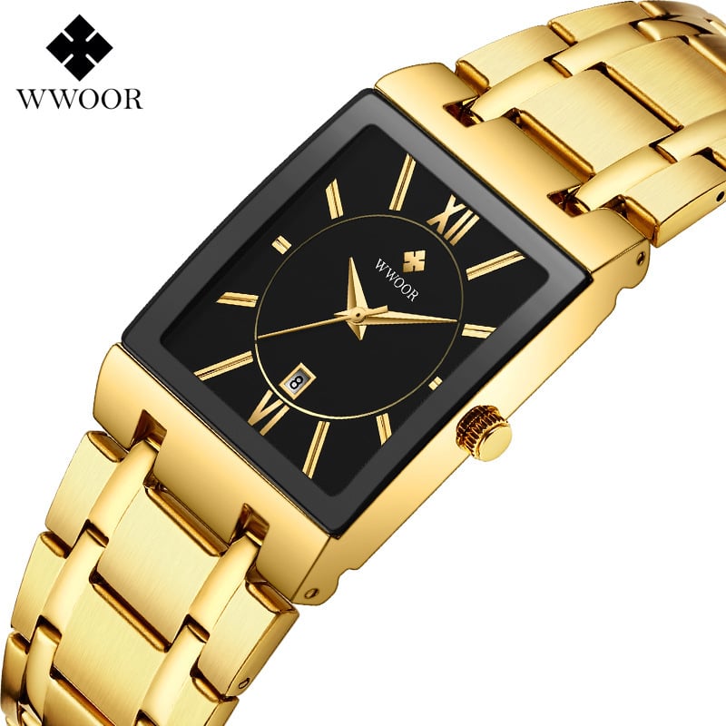 Square Men's Steel-Band Quartz Watch Water-Resistant Timepiece