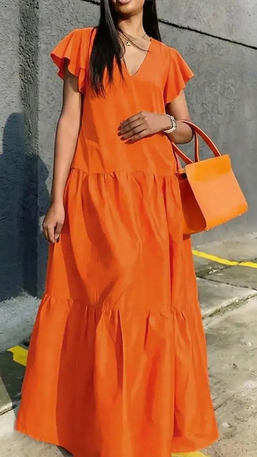 🌞 THE PLEATED POCKET MAXI: LOOSE, SLIT V-NECK, SHORT SLEEVES — YOUR NEW FAVOURITE SUMMER BASIC 🌞