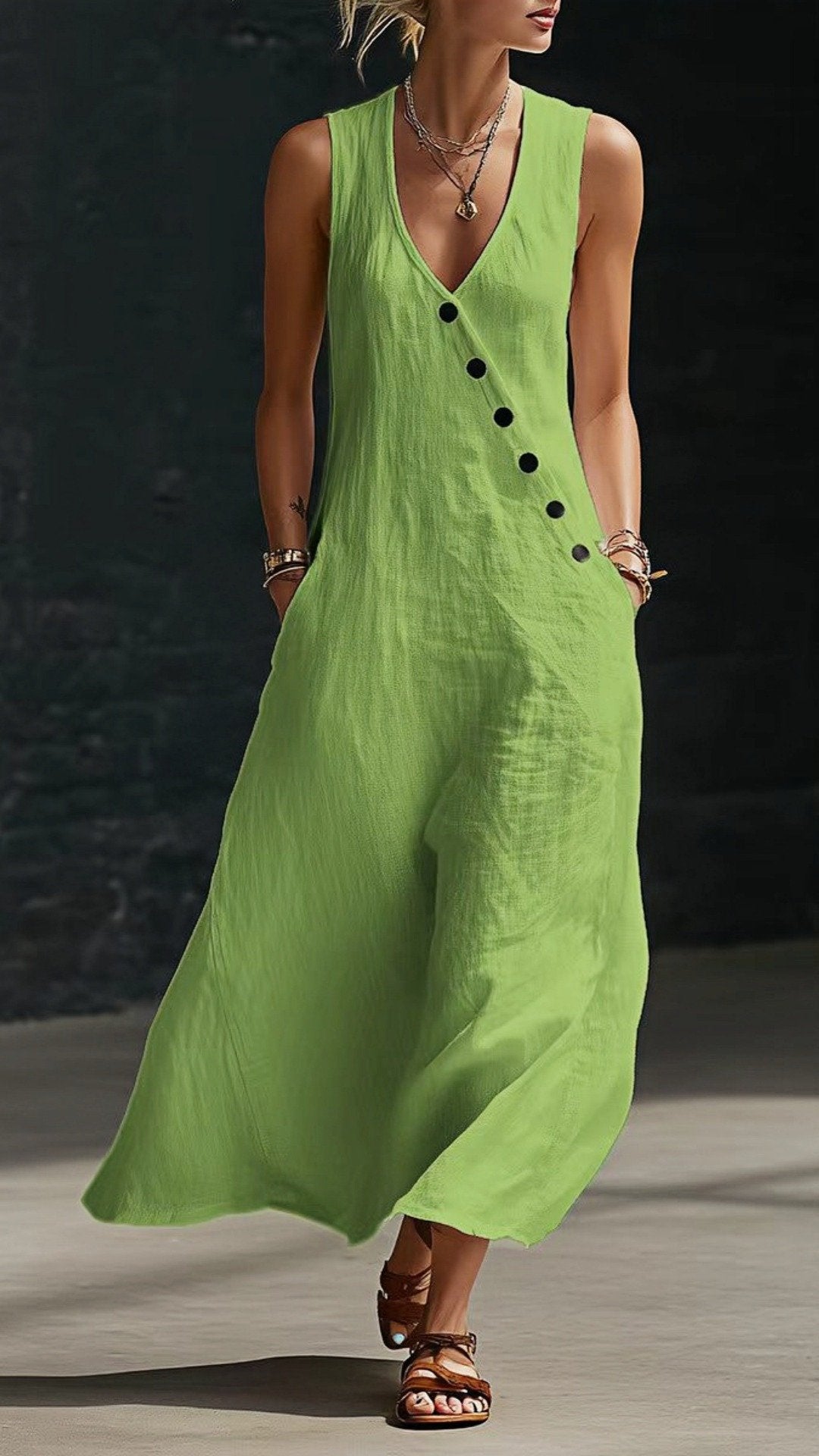 🌸 THE LAZY BOHO MAXI: V-NECK, BUTTON DETAIL, POCKETS — YOUR MOST EFFORTLESS SUMMER DRESS 🌸