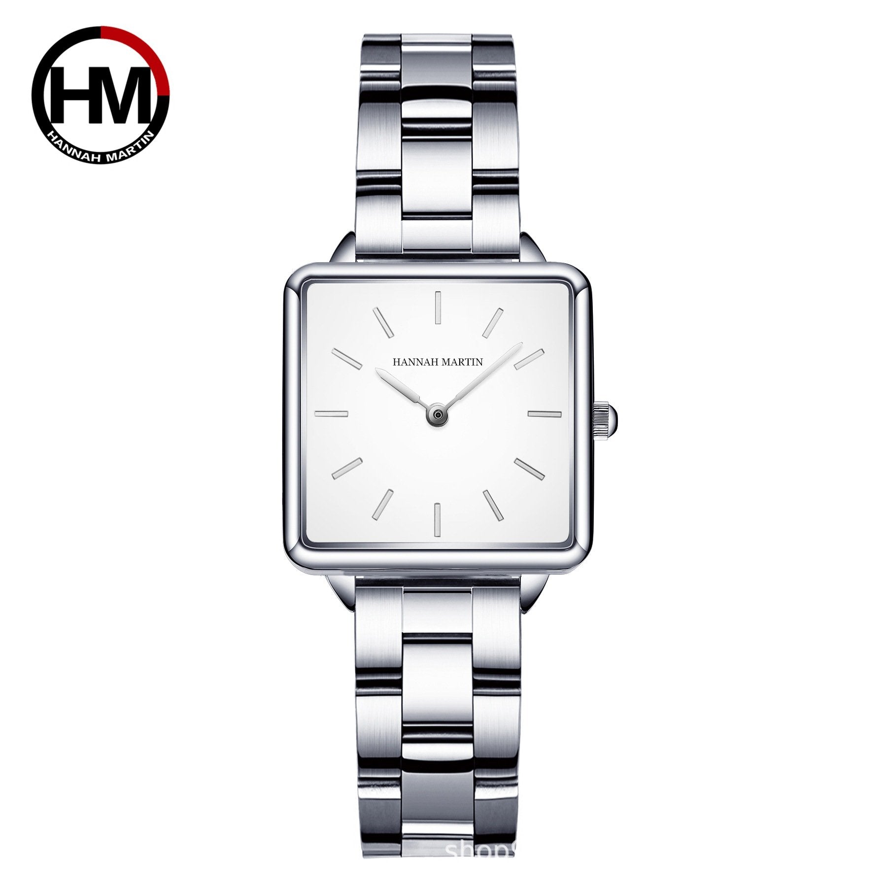 Vintage-style square-faced women's quartz watch with a steel bracelet and Japanese movement
