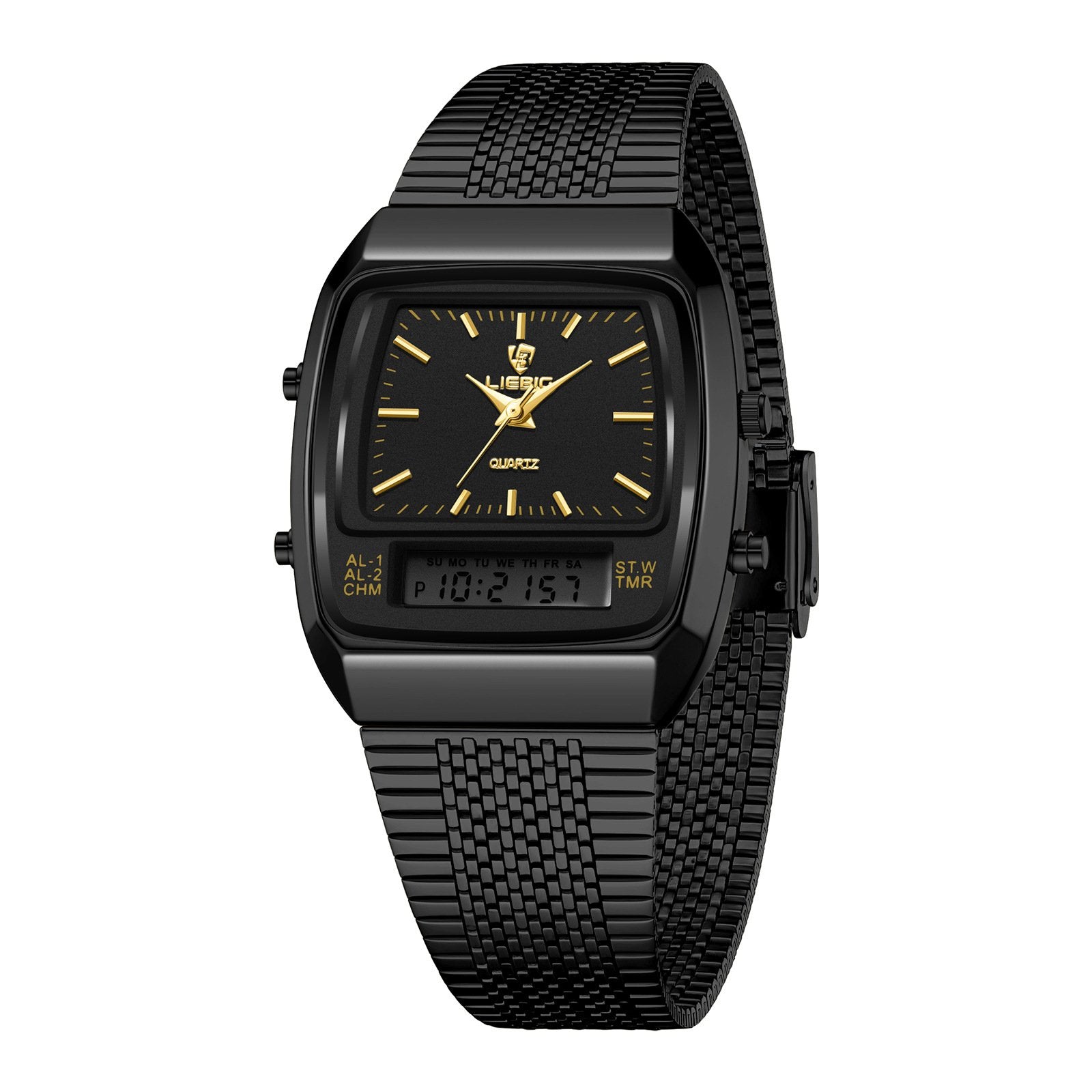 Men's Steel-Band Dual-Display Dual-Movement Quartz Electronic Watch