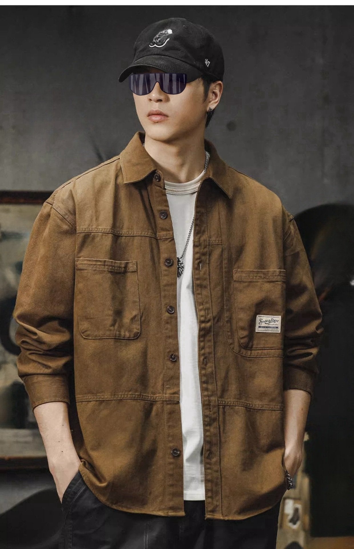 2026 Men's Retro Workwear Overshirt: American Utility x Japanese Style Relaxed Fit Jacket