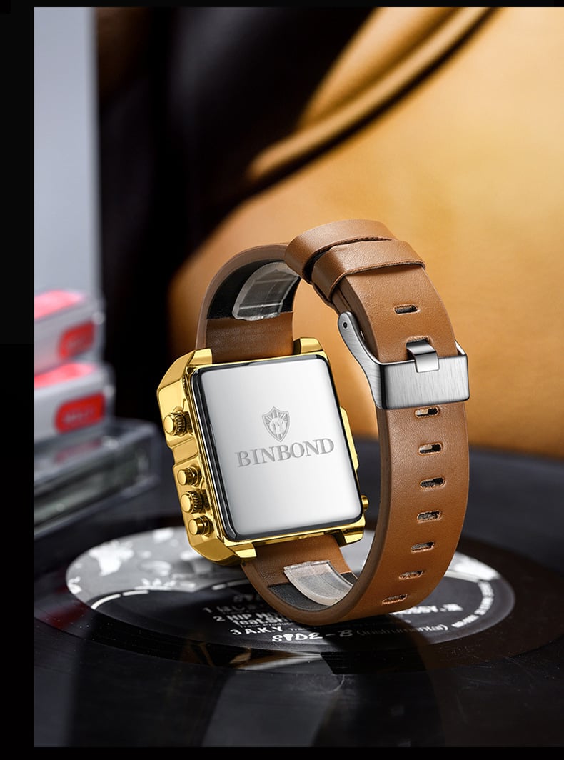 Men's Square Large-Dial Triple-Hand Quartz Watch