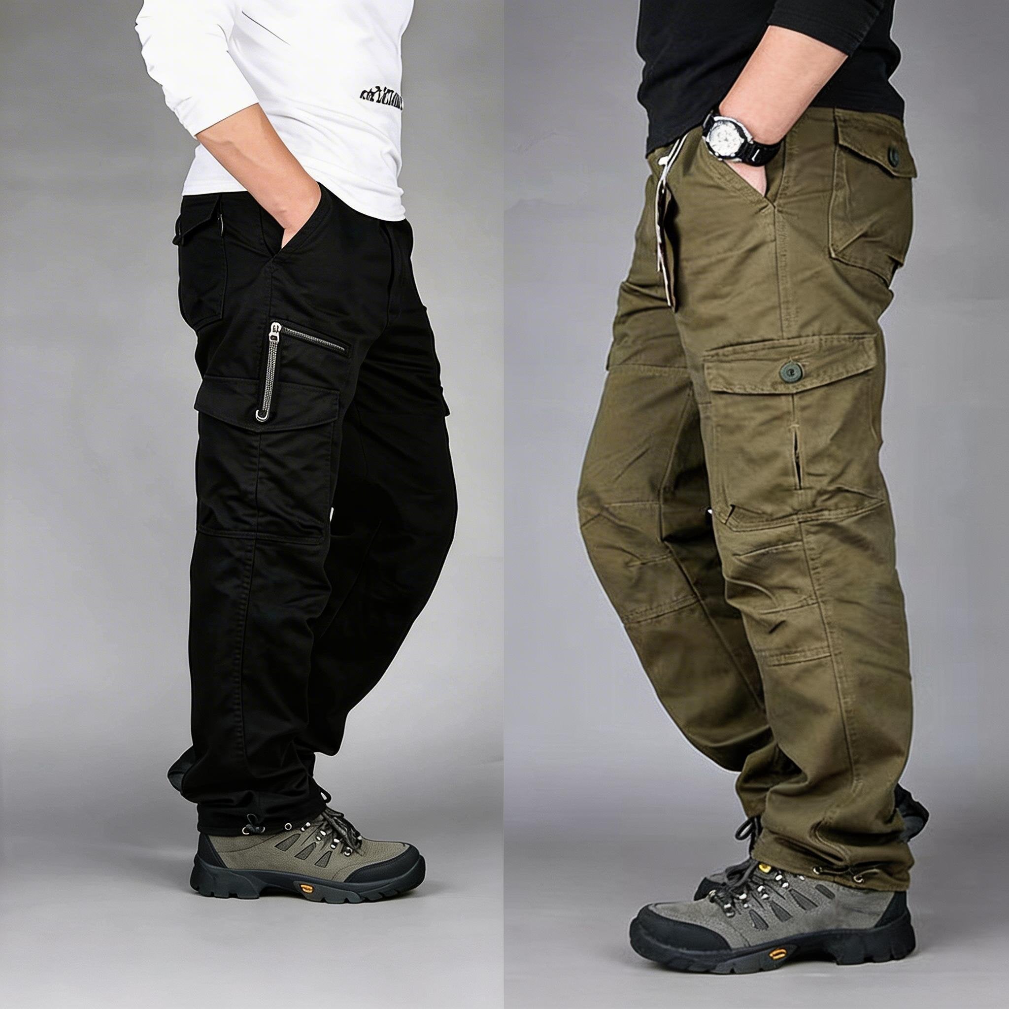 Men's Waterproof Tactical Work Pants - Solid Color with Multi-Pockets for Outdoor Activities