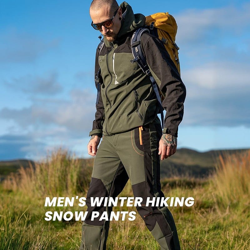 Men's Waterproof Fleece Lined Snow Pants - High Rise Joggers with Belt for  Winter Activities