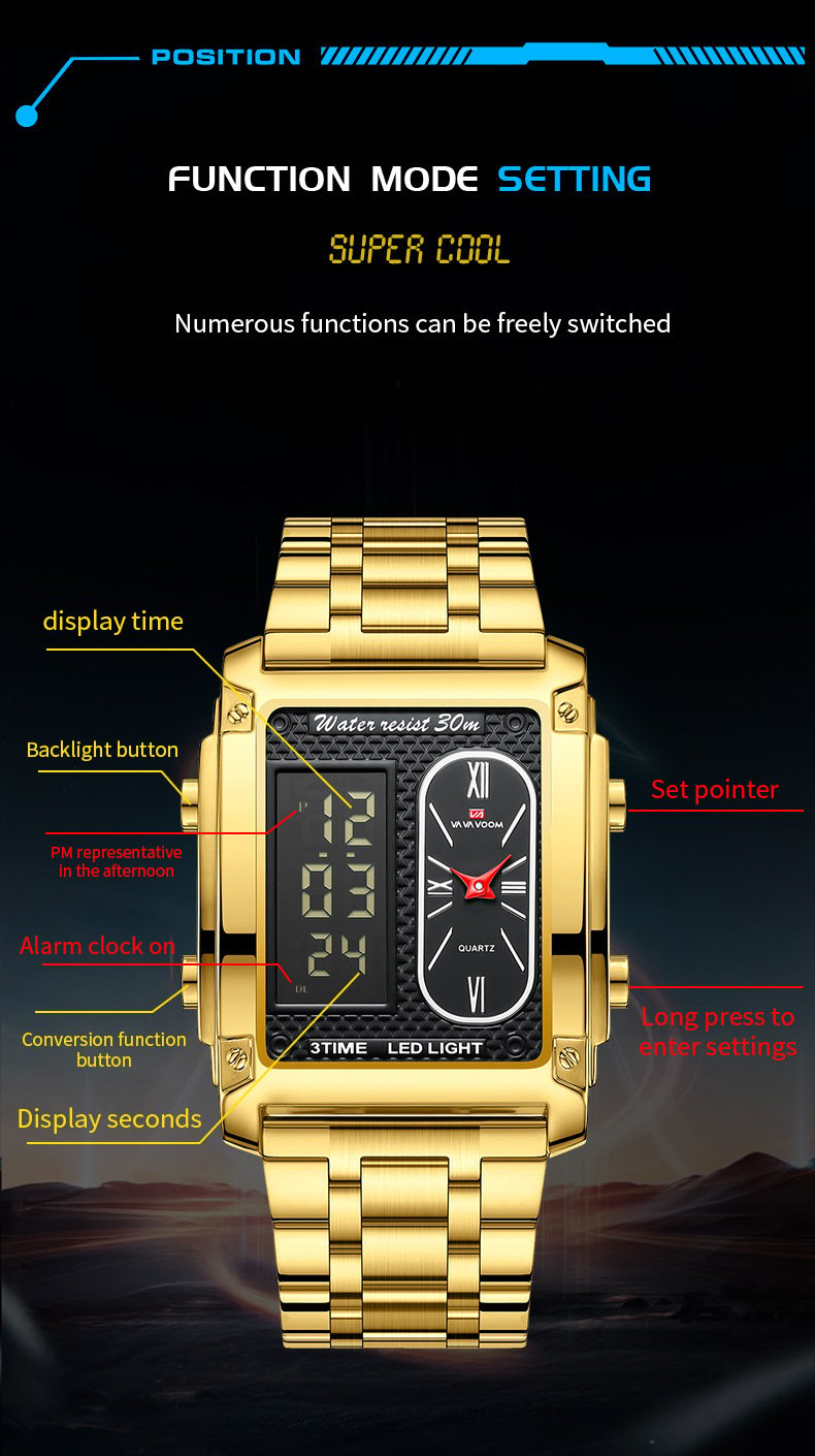 Waterproof Multi-Function Square Digital WatchWaterproof Multi-Function Square Digital Watch