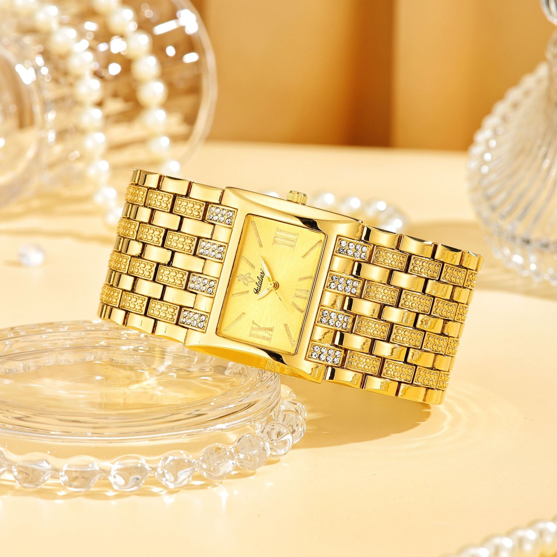Luxury Diamond-Set Women's Watch with a Square Dial