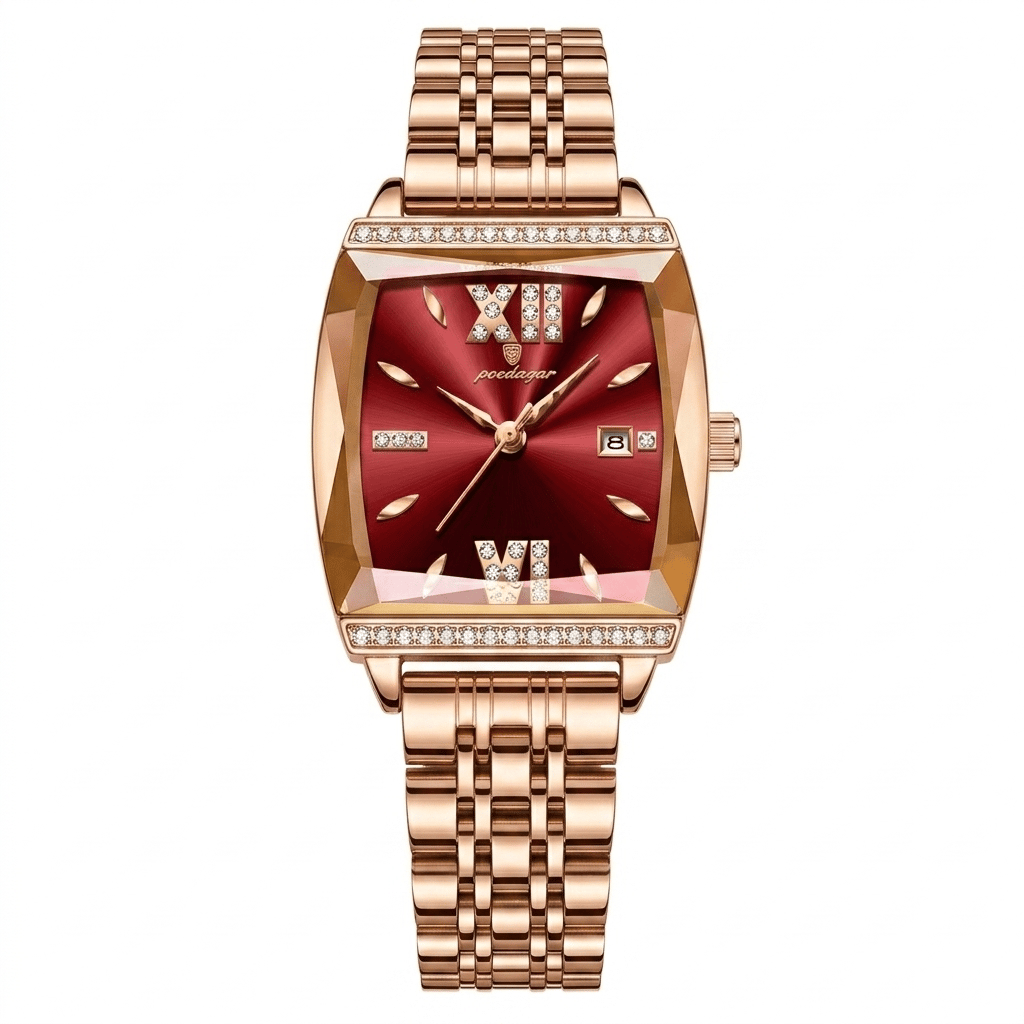 Diamond-set square ladies' water-resistant watch