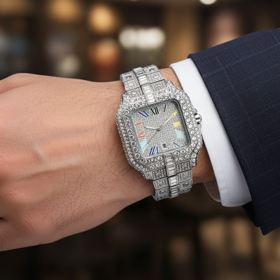 Men's Square Fashion Full Diamond Watch