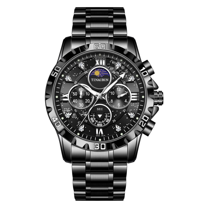 Luxury diamond-encrusted men's mechanical watch with Swiss-made movement, dual calendar, luminous and waterproof.