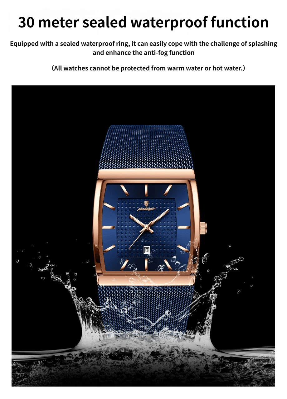 Swiss Ultra-Thin Men's Watch with Water Resistance and Date Display-Mesh Strap