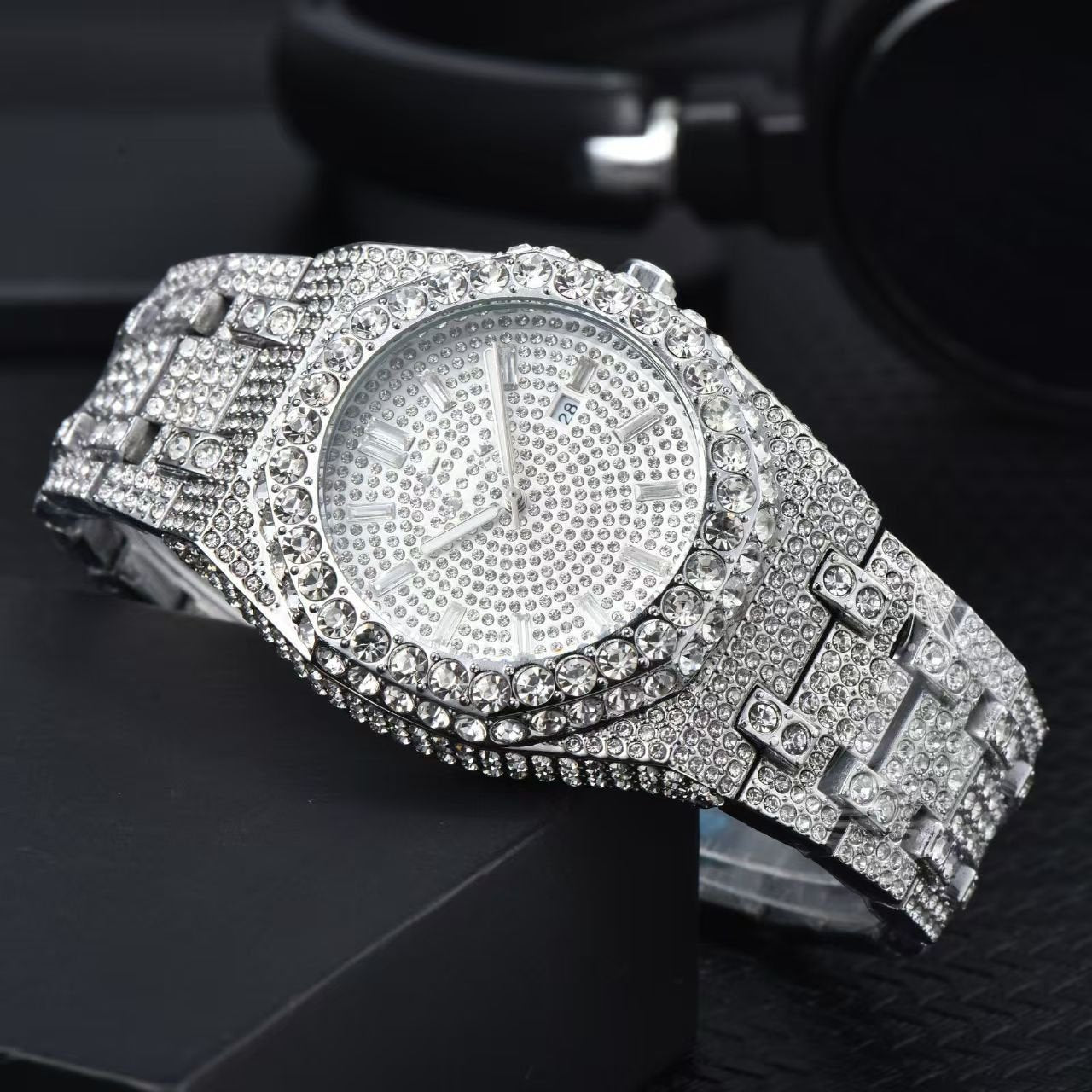 Men's Ice-Surface Watch Gold-Plated Hip-Hop Party Quartz Timepiece