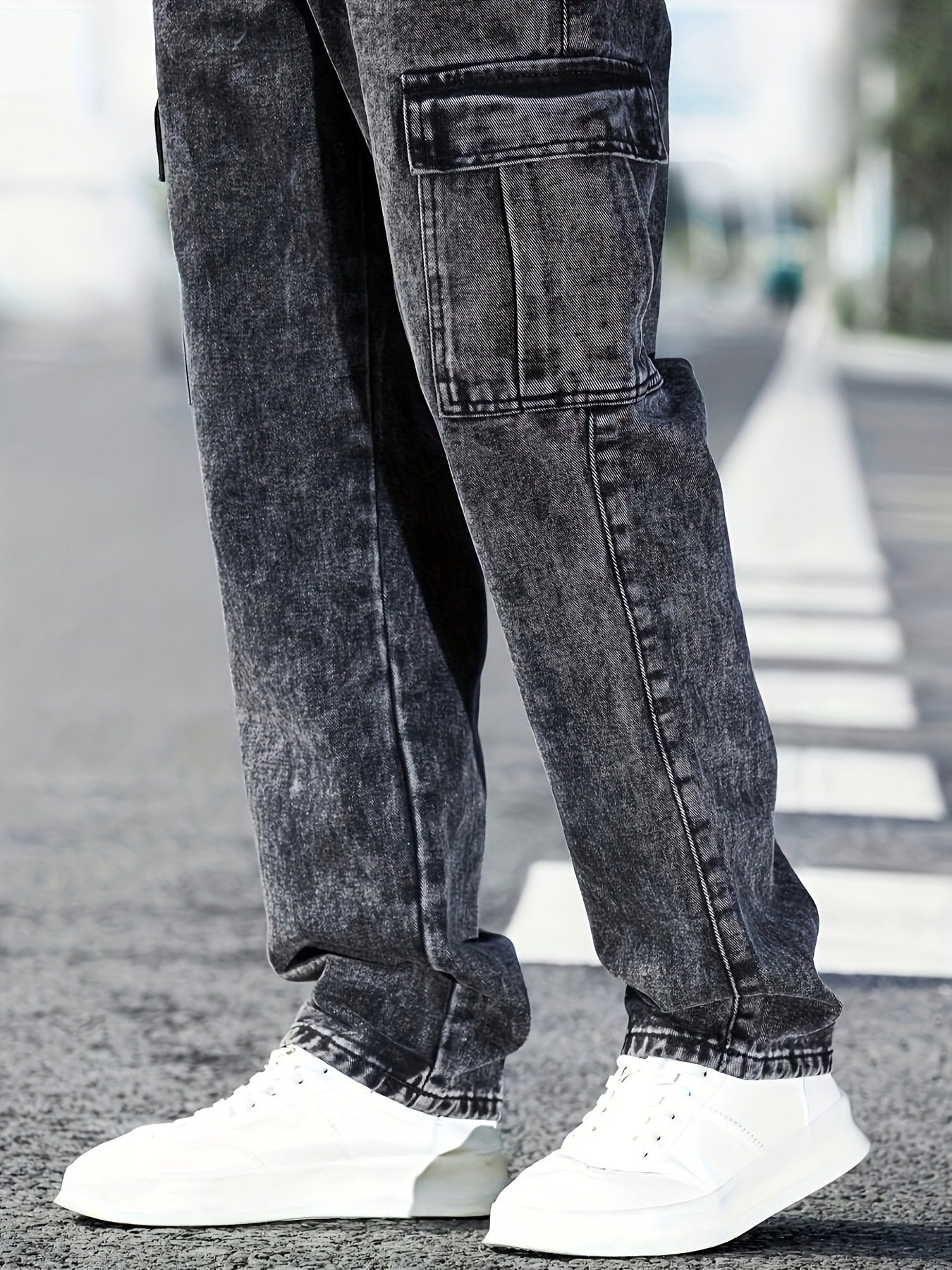 Men's Loose Fit Cargo Jeans - Baggy Multi-Pocket Casual Denim Pants - Trendy Streetwear Hip Hop Style Trousers