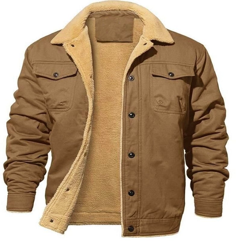 Winter Sherpa Lined Jacket ❄️ Men's Warm Trucker Coat with Multi Pockets, Casual Collared Cotton Fleece Outerwear