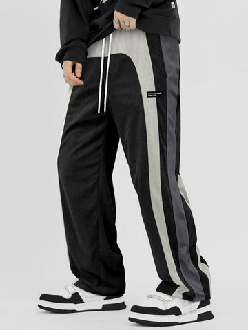 All-Season Men’s Casual Corduroy Pants: Comfortable Colorblock Straight Leg Design