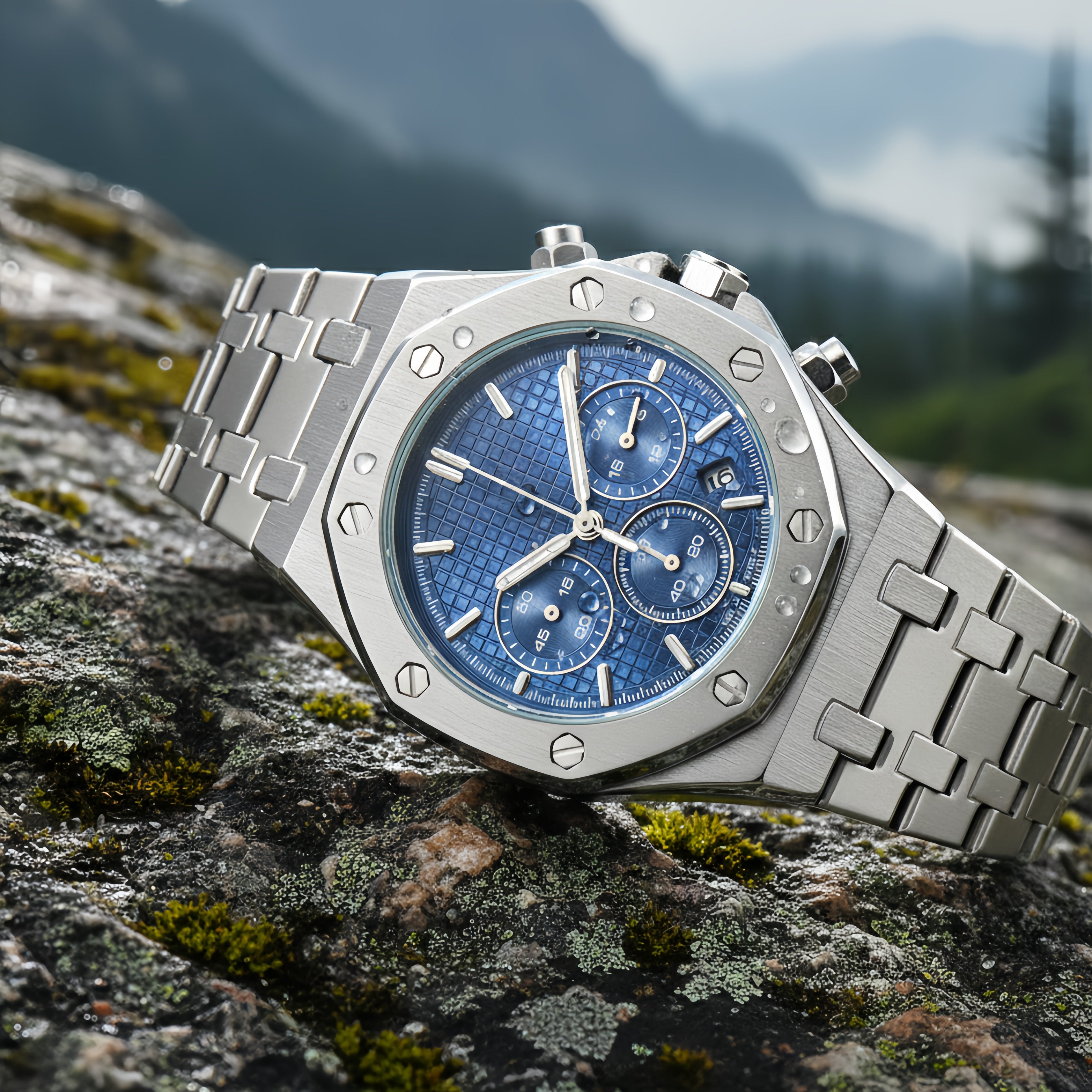 Classic Large Dial Luminous Steel Bracelet Quartz Six-Hand Date Watch