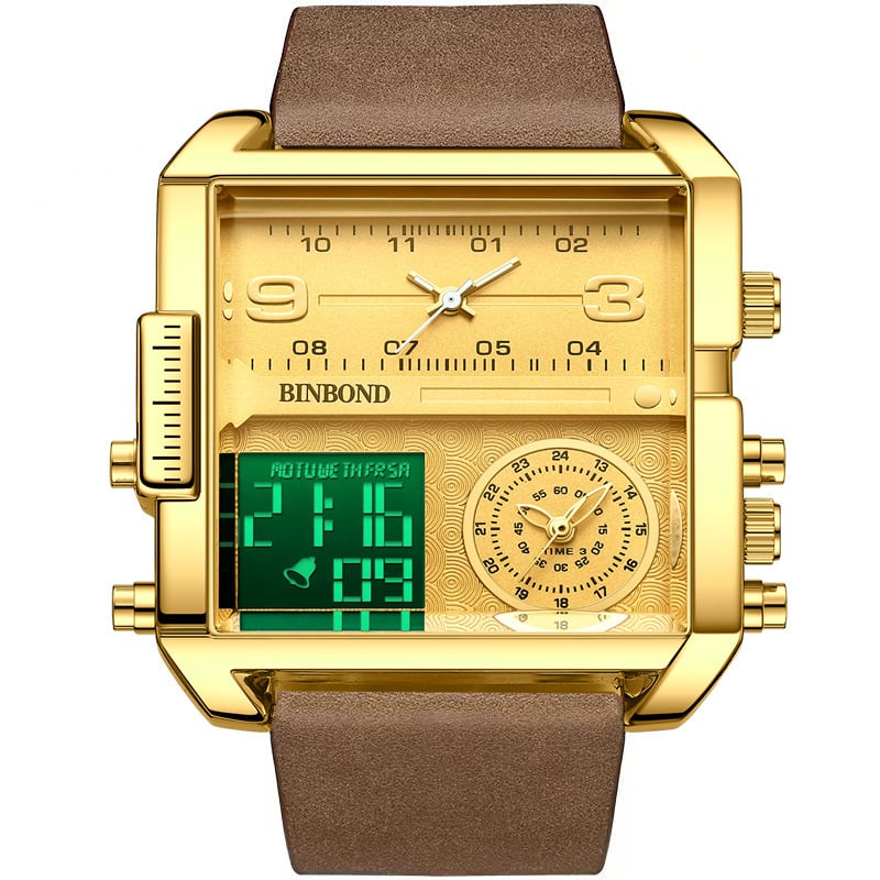 Men's Square Large-Dial Triple-Hand Quartz Watch