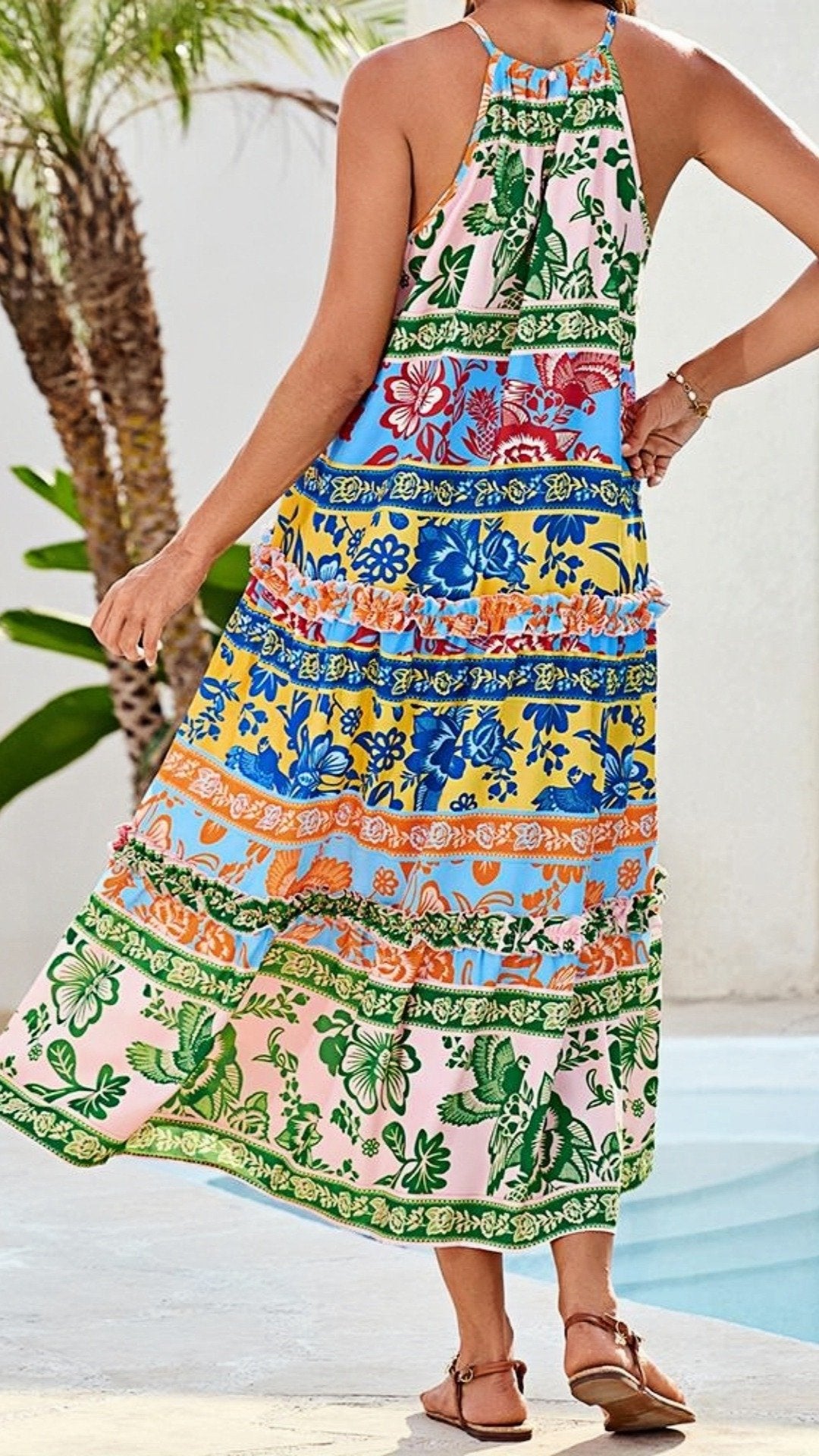 🌺 THE HALTER TIERED MAXI: FLOWY, VIBRANT, BOHEMIAN DREAMS — YOUR SUMMER STATEMENT DRESS 🌺