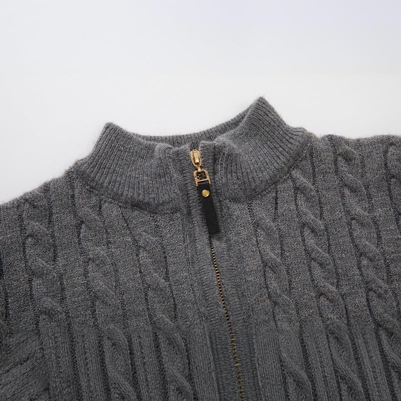 Men’s Half-Zip Knitted Sweater – Warm Cable Knit Pullover for Autumn & Winter 🍂❄️