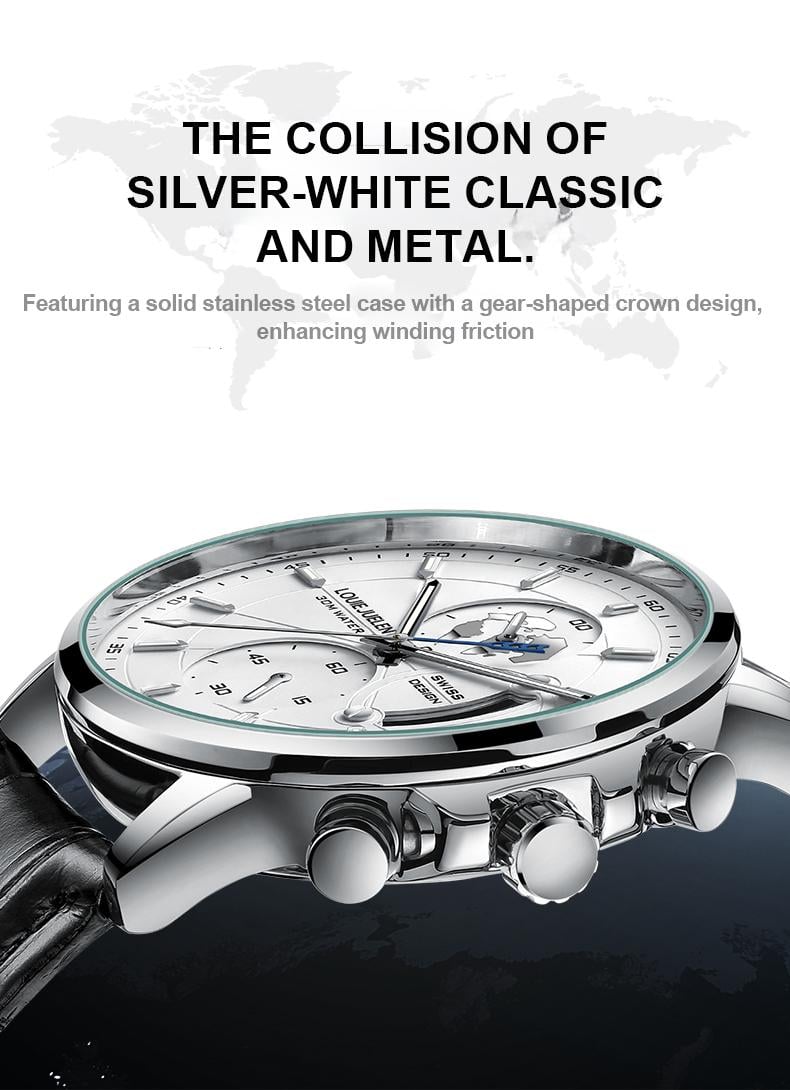 Elegant men's watch with globe design, 30m water resistant and luminous dial