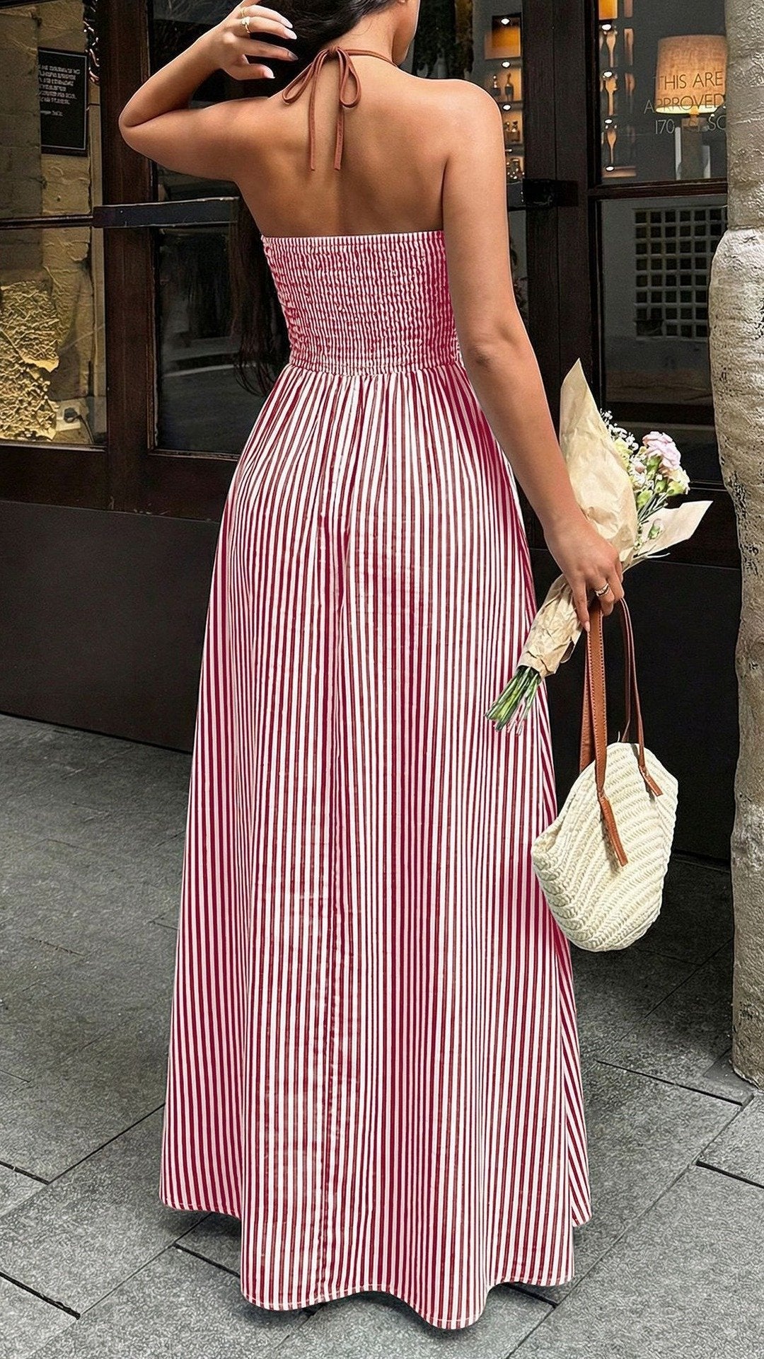 🎉 THE STRIPED NECK HALTER MIDI: SLEEVELESS, SEXY, AND READY FOR THE WEEKEND 🎉