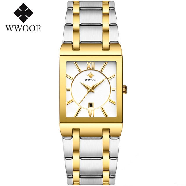Square Men's Steel-Band Quartz Watch Water-Resistant Timepiece
