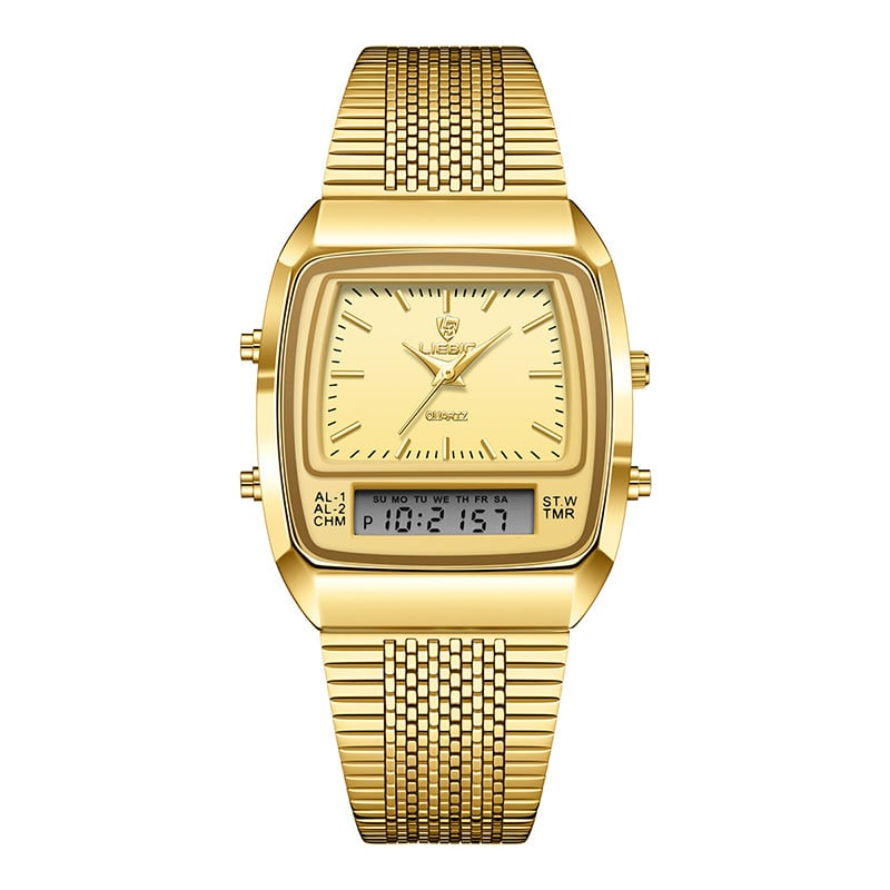 Men's Steel-Band Dual-Display Dual-Movement Quartz Electronic Watch