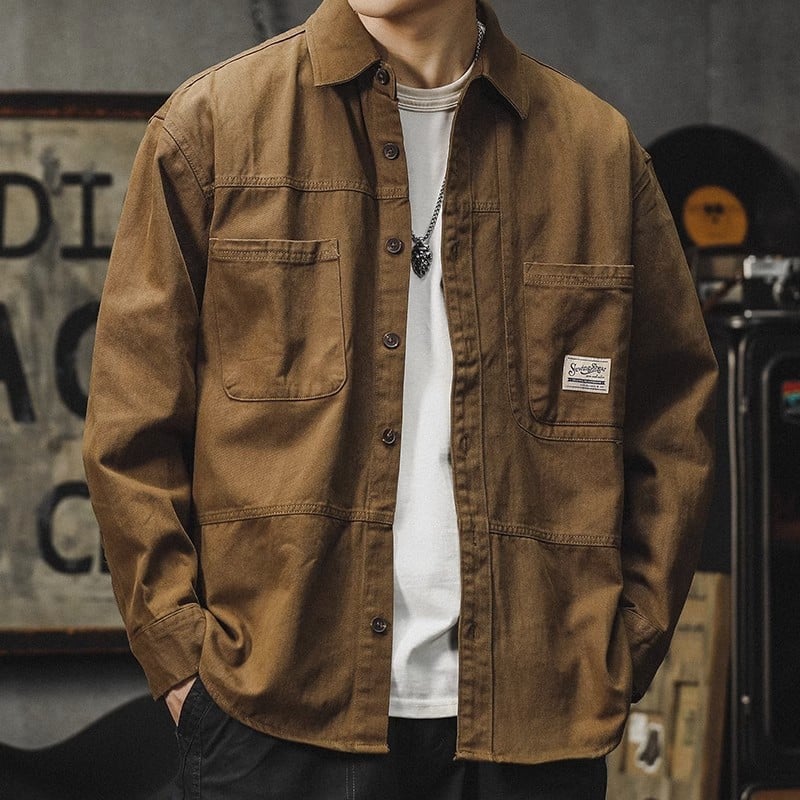 2026 Men's Retro Workwear Overshirt: American Utility x Japanese Style Relaxed Fit Jacket