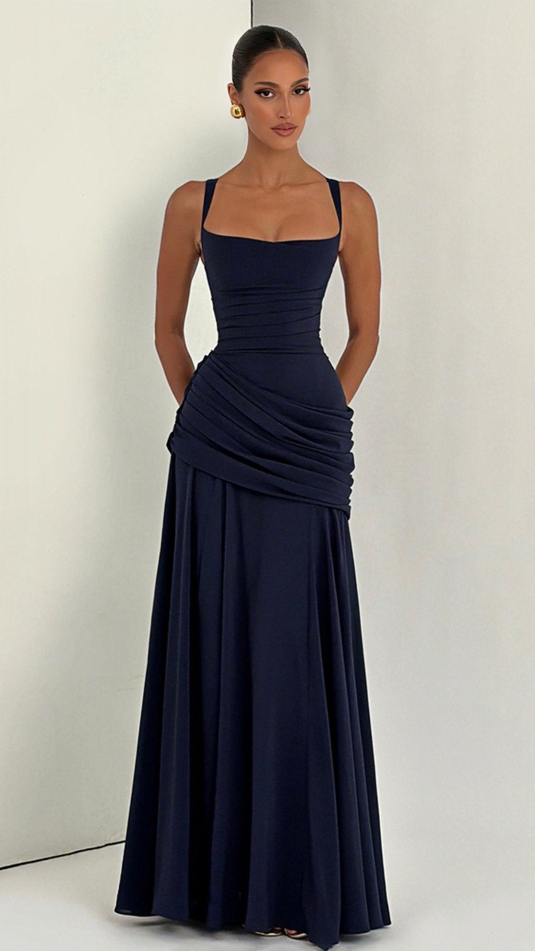 👑 THE SCULPTED SQUARE MAXI: HIGH-WAISTED, PLEATED, SLEEVELESS — YOUR NEW POWER SILHOUETTE 👑