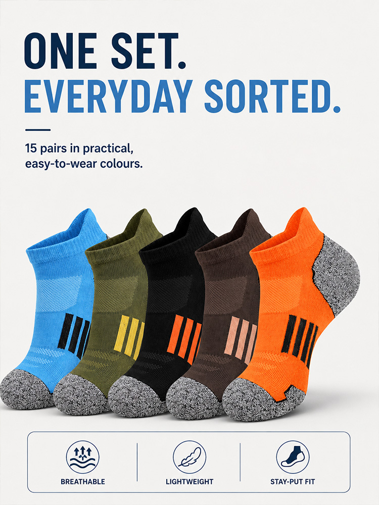 Men's 15-Pair Breathable Mesh Ankle Socks – Lightweight, Colorful, Comfortable Fit for Hiking & Fitness --- 15 Pairs for Just £18.98 & Free shipping!