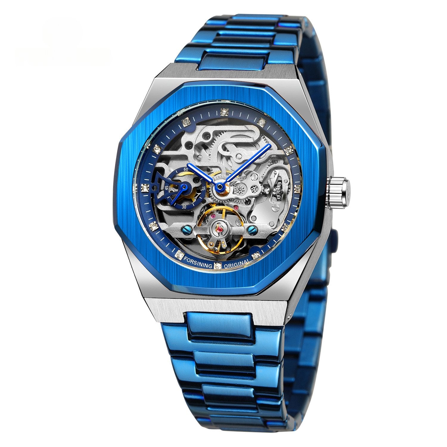 Men's Fully Automatic Mechanical Watch with Luminous Dial, Three Sub-dials, Six Hands, and Steel Bracelet