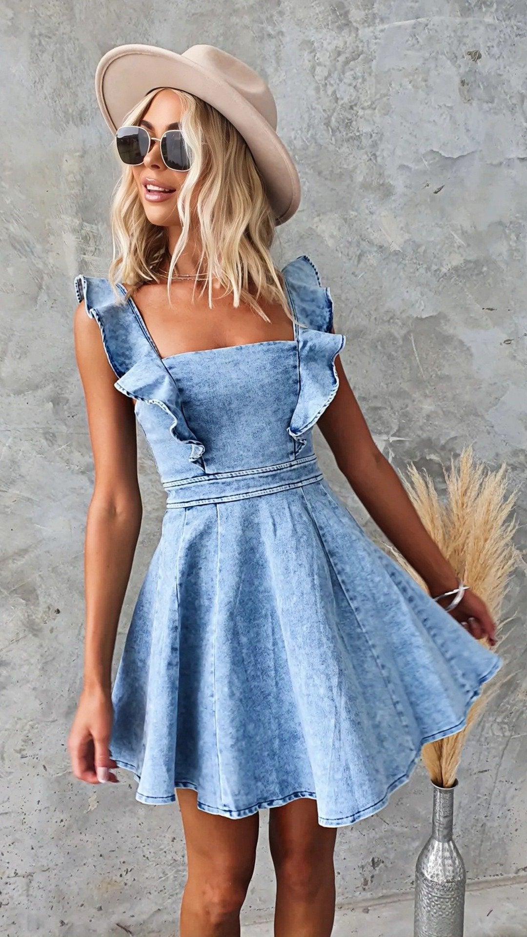 🌟 THE DENIM BABYDOLL MINI: RUFFLE STRAPS, BACKLESS, ADJUSTABLE — YOUR NEW SUMMER JEAN DRESS 🌟