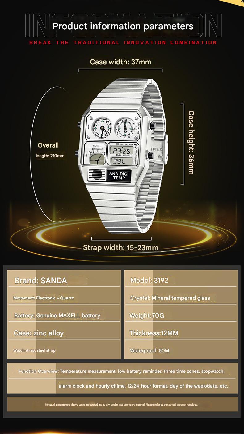 Multifunctional Men's Retro Square Waterproof Digital Watch with Thermometer and Timer