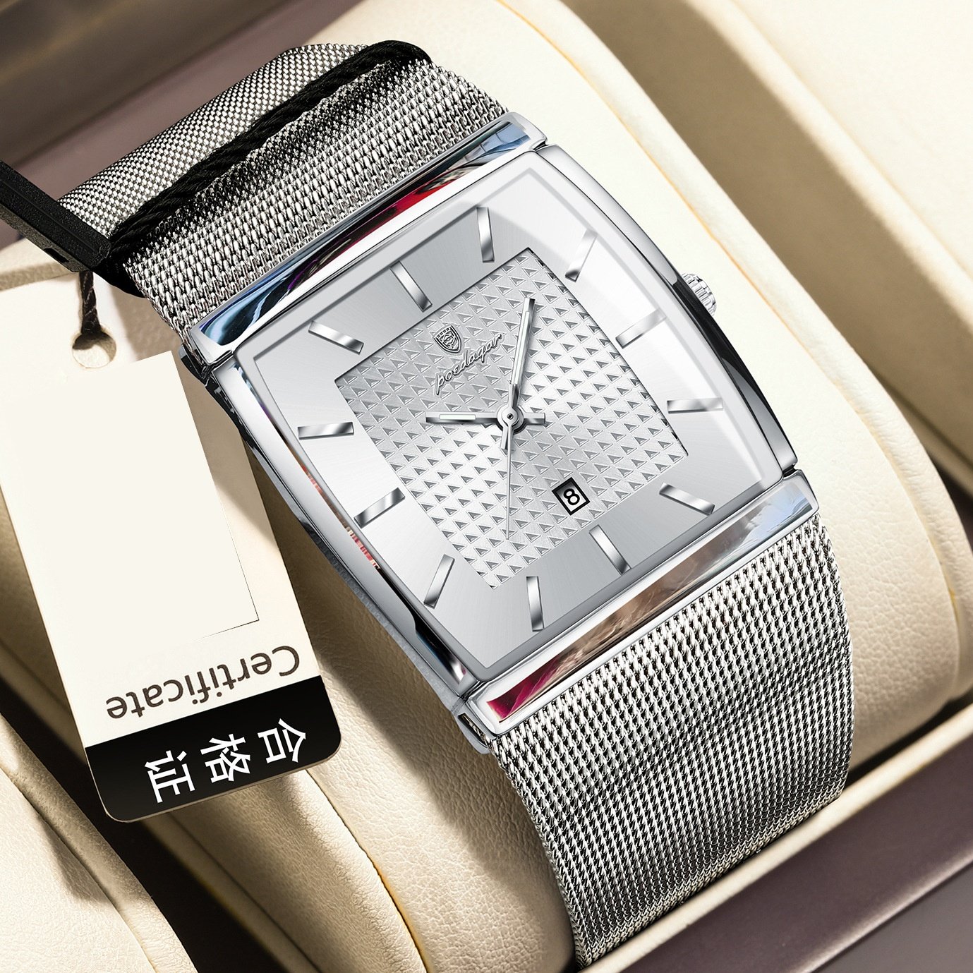 Swiss Ultra-Thin Men's Watch with Water Resistance and Date Display-Mesh Strap