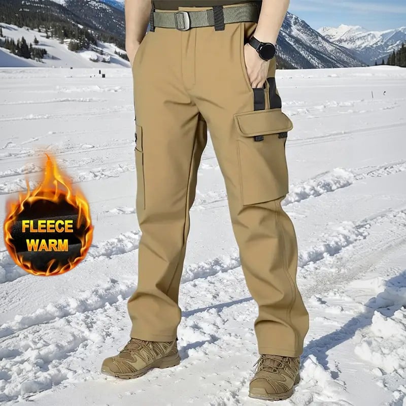 Men's Tactical Sport Pants - Windproof Fleece Lined Multi-Pocket Soft Shell Pants for Outdoor Activities