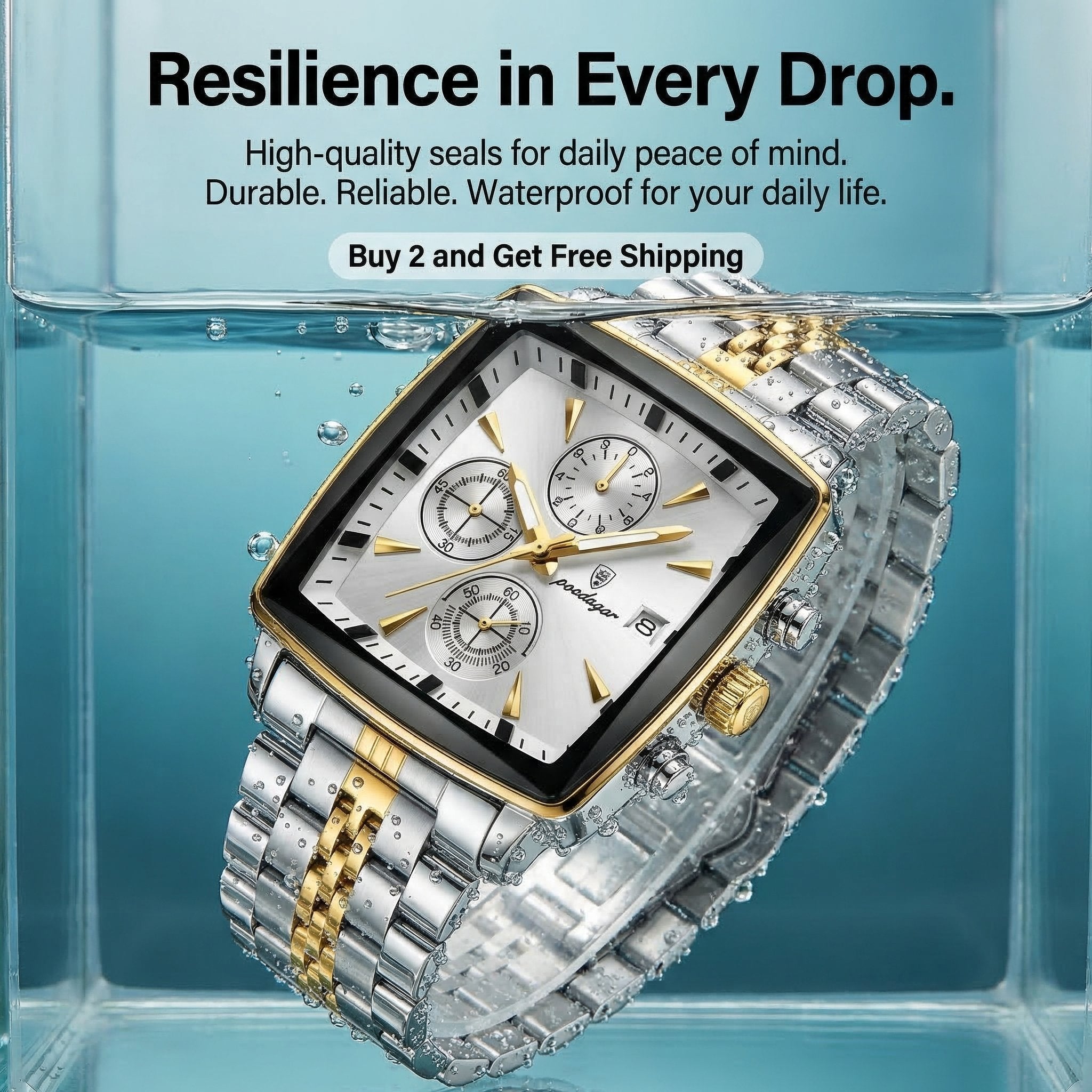 Men's Multifunctional Square Business Steel Band Quartz Watch