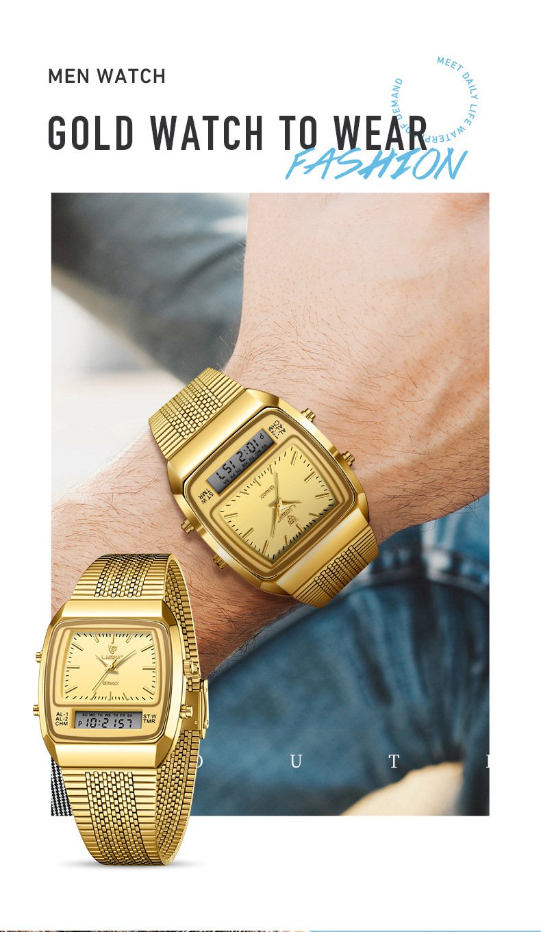 Men's Steel-Band Dual-Display Dual-Movement Quartz Electronic Watch