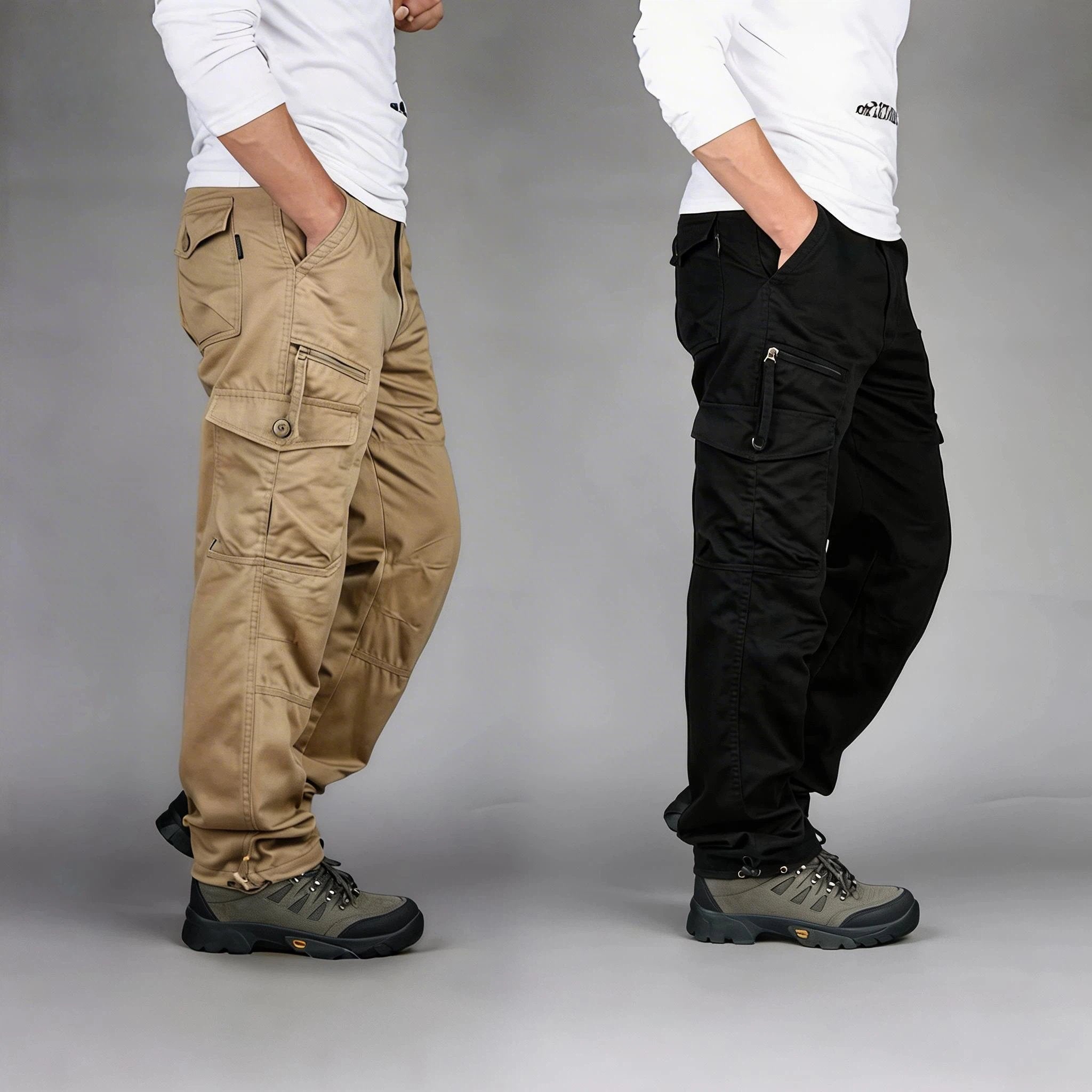 Men's Waterproof Tactical Work Pants - Solid Color with Multi-Pockets for Outdoor Activities
