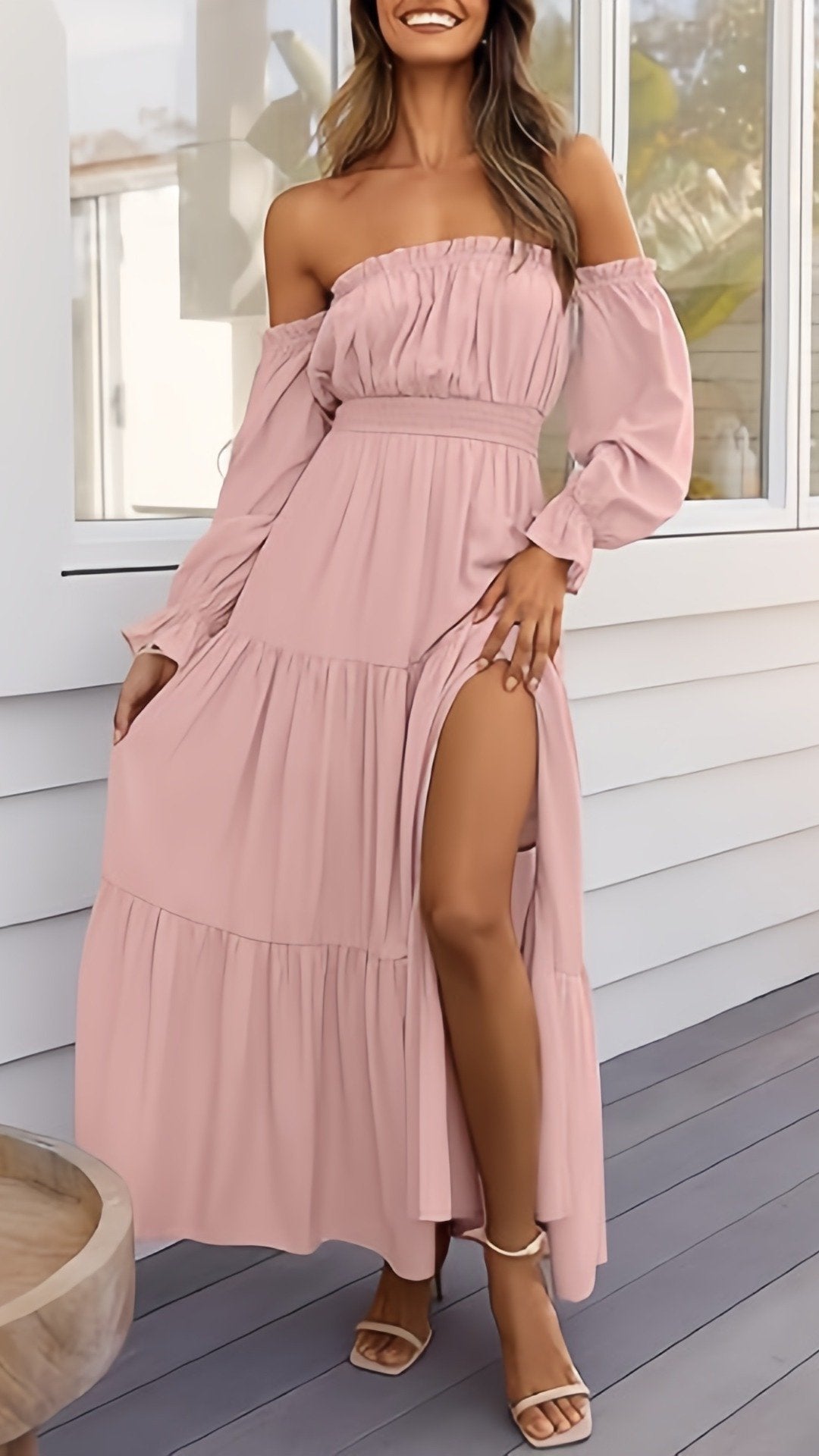 🌸 THE OFF-SHOULDER BOHO MAXI: PUFF SLEEVES, SIDE SPLIT, TIERED DREAMS — YOUR MOST ROMANTIC DRESS YET 🌸