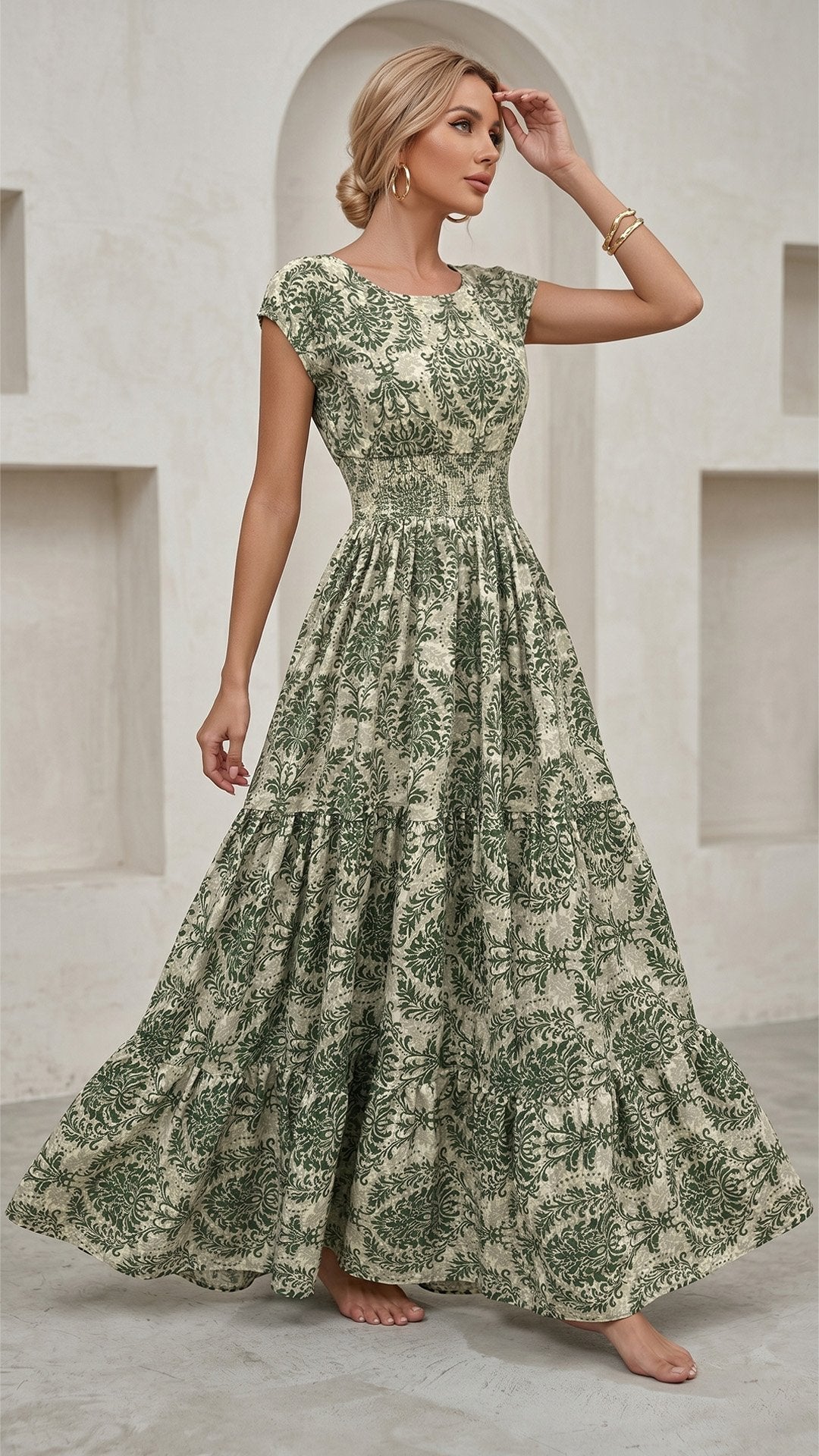 🌸 THE BOHEMIAN BLOOM MAXI: V-NECK, SHIRRED WAIST, ALL-OVER PRINT — YOUR SUMMER HOLIDAY DREAM DRESS 🌸